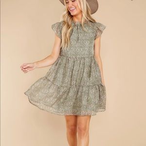 Olive green floral dress